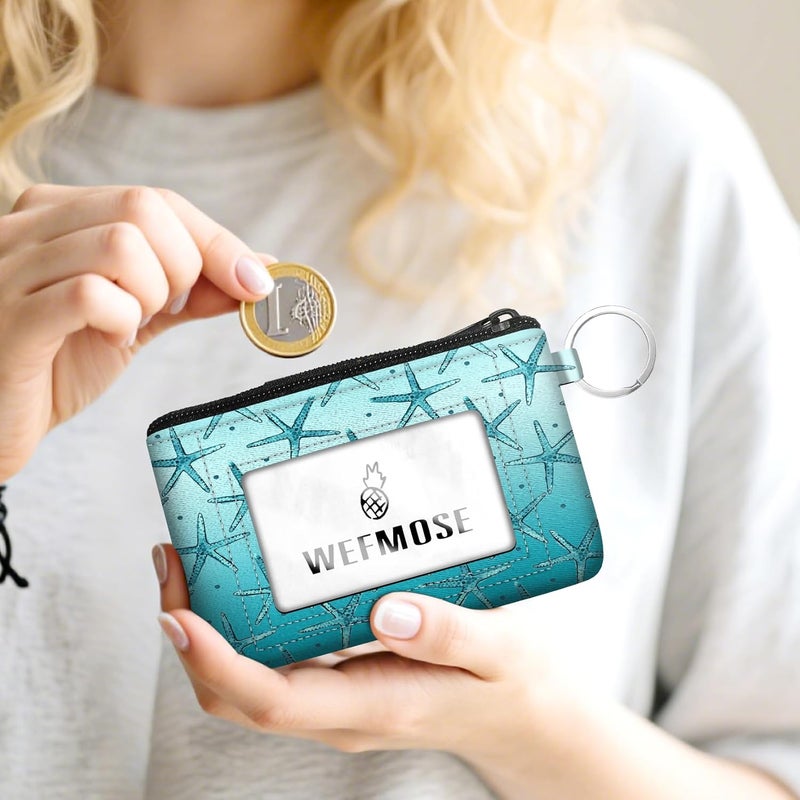 WEFMOSE Small Wallet Keychain with Clear ID Window Zipper Cute ID Case Coin Purse for Women Water Resistant Coin Pouch-Starfish Keychain Wallet - Image 2